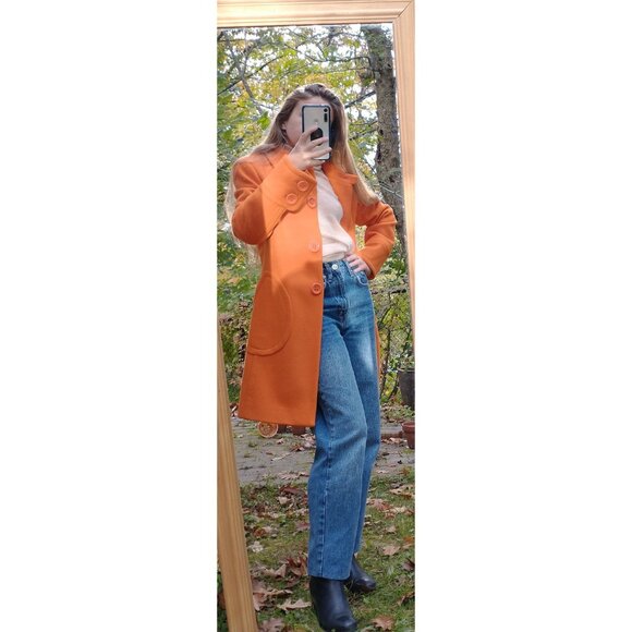 NWOT Orange small wool coat Jean Basic ptp 16'' - Picture 2 of 16